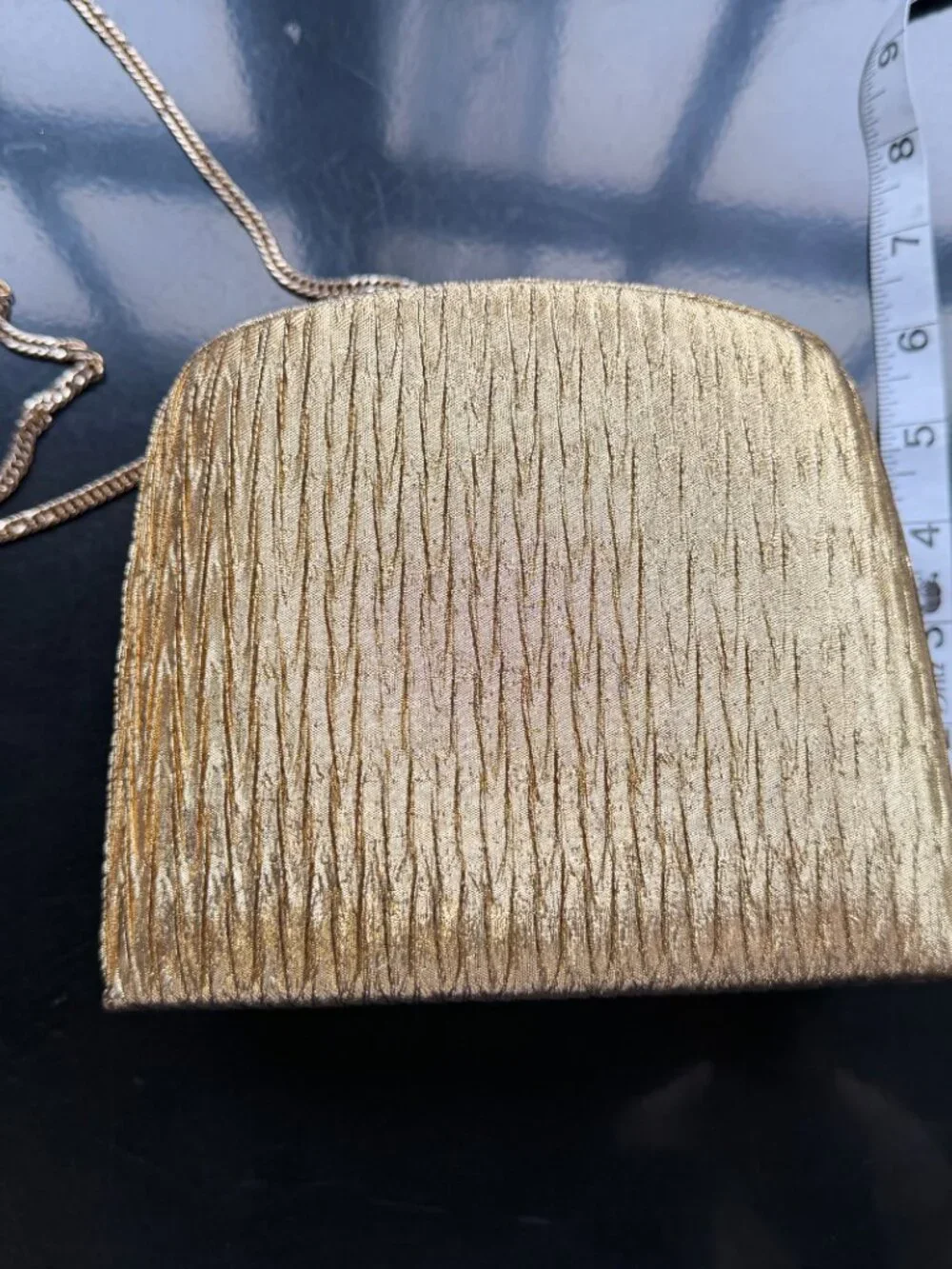 Vintage Gold Lame Pocketbook Purse 6" w Chain 1980s Dynasty - Picture 9 of 9